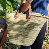 Panier avec poignées en cuir pour faire son marché - Livraison offerte