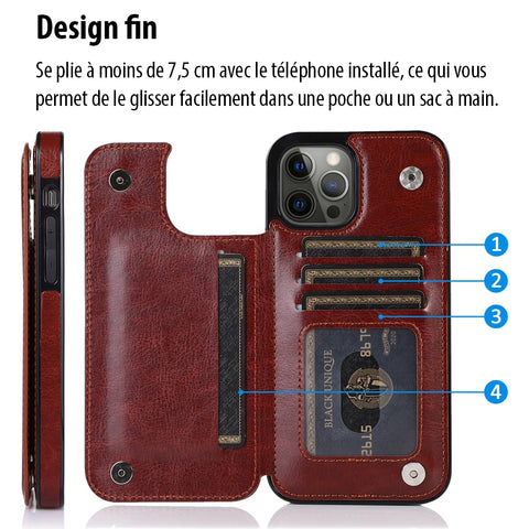 Porte-carte + étui en cuir magnétique pour Iphone - Livraison Offerte