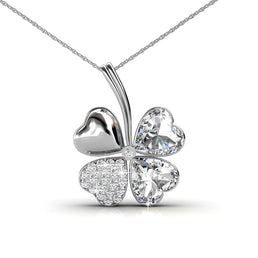 Spécial Saint Valentin : Chaîne avec pendentif Trèfle à quatre feuilles plaqué or 18 carats orné de cristaux Swarovski® - Livraison offerte